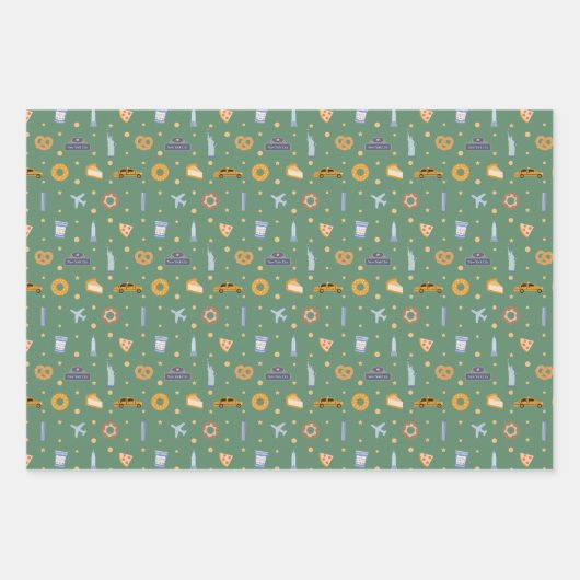 Festival New York City Muster Weihnachten Rot Grün Geschenkpapier Set (Vorderseite 3)