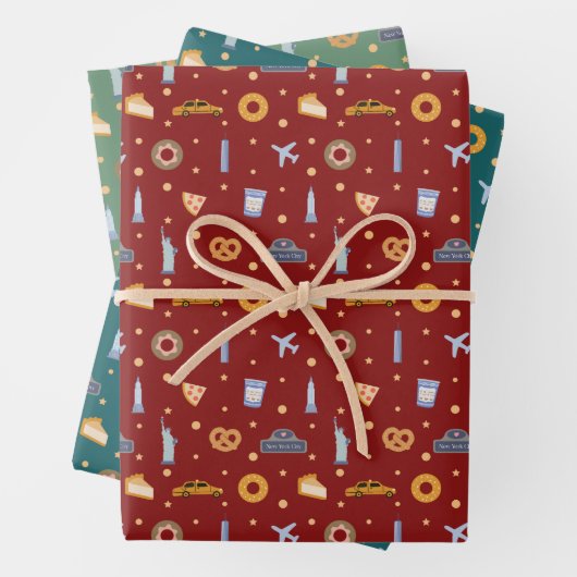 Festival New York City Muster Weihnachten Rot Grün Geschenkpapier Set (Beispiel)