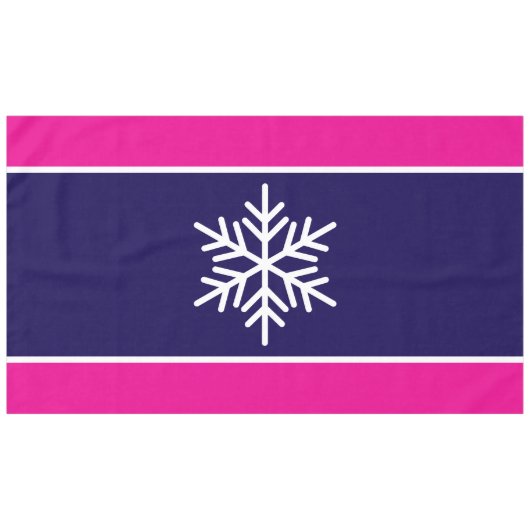 Festival Nordic White Snowflake Navy Pink Stripes Tischdecke (Vorderseite (Horizontal))