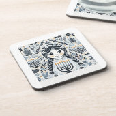 Festival of Lights: Hanukkah Sameach Stickers Getränkeuntersetzer (Linke Seite)