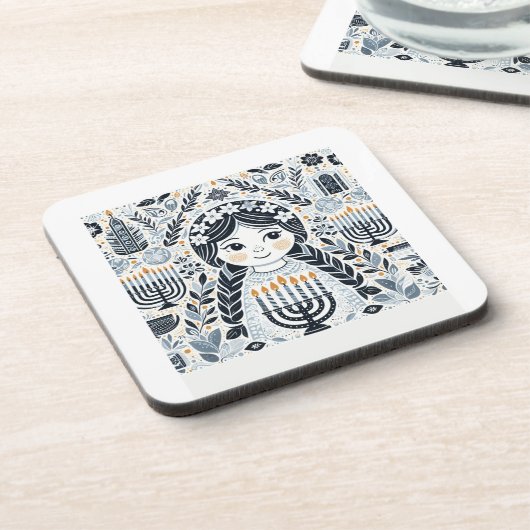 Festival of Lights: Hanukkah Sameach Stickers  Getränkeuntersetzer (Linke Seite)