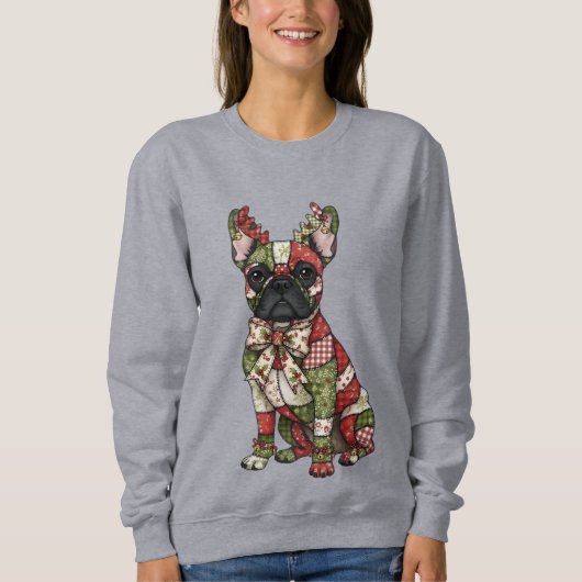 Festival Patchwork French Bulldog Weihnachten Sweatshirt (Vorderseite)