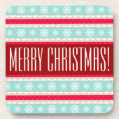Festival Red Aqua Pattern "Frohe Weihnachten" Untersetzer (Vorderseite)
