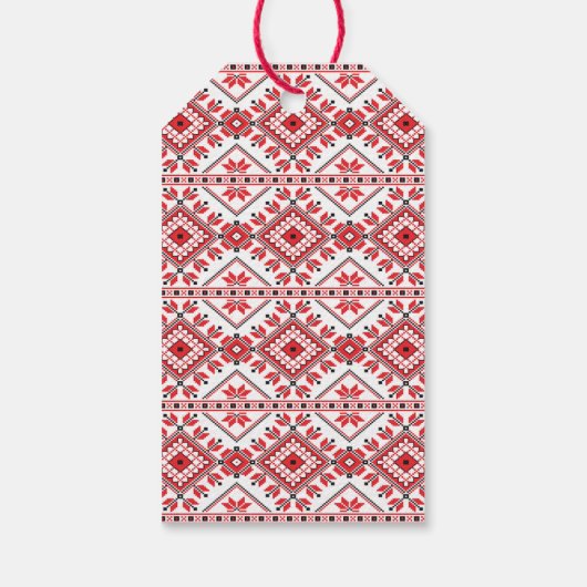 Festival Red Black Classic Nordic Fair Isle Motif Geschenkanhänger (Rückseite)