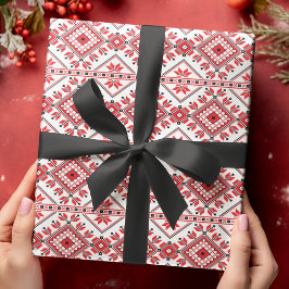 Festival Red Black Classic Nordic Fair Isle Motif Geschenkpapier
