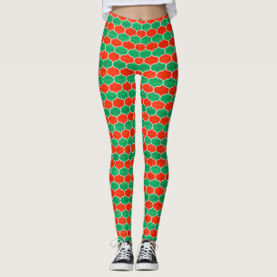 Festival Red Green Christmas Ogee Muster Leggings