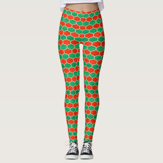 Festival Red Green Christmas Ogee Muster Leggings (Vorderseite)