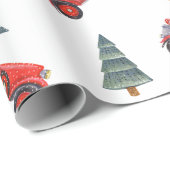 Festival Red Retro Car & Christmas Tree Muster Geschenkpapier (Rolleneckpunkt)