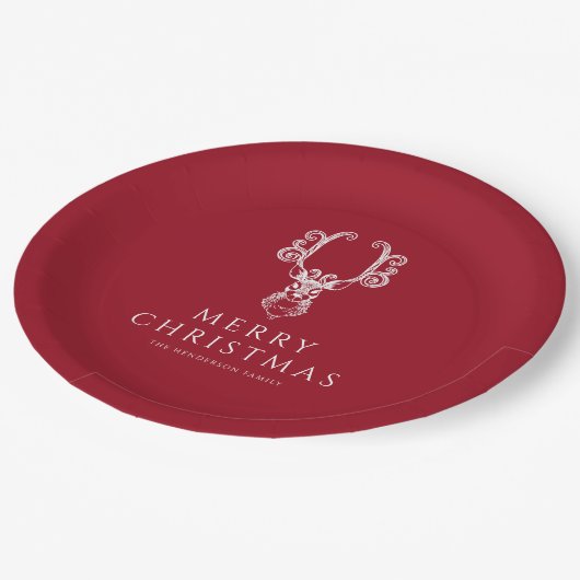 Festival Red Stag Frohe Weihnachten Pappteller (Schrägansicht)