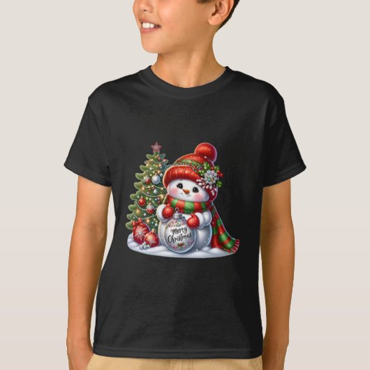 Festival Snowman & Tree Applique Christmas Sweatsh T-Shirt (Vorderseite)