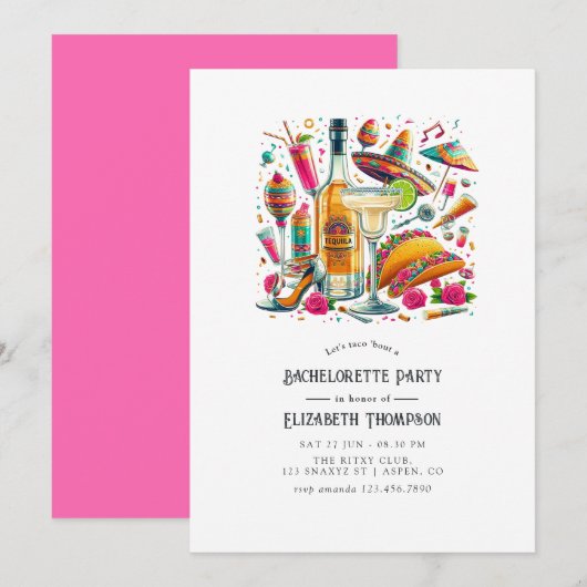 Festival Tacos & Tequila Fiesta Bachelorette Bash Einladung (Vorne/Hinten)