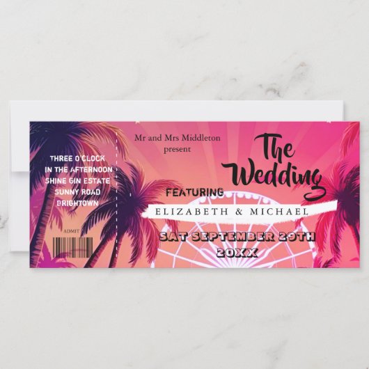 Festival Ticket Palm Pink Sunset Hochzeit (Vorderseite)