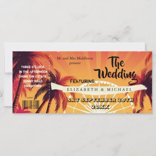 Festival Ticket Palm Wedfest Hochzeit (Vorderseite)