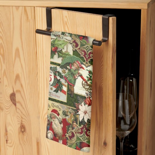 Festival Vintage Christmas Ephemera Collage Green Geschirrtuch (Drittel gefaltet)