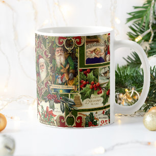 Festival Vintage Christmas Ephemera Collage Green Kaffeetasse