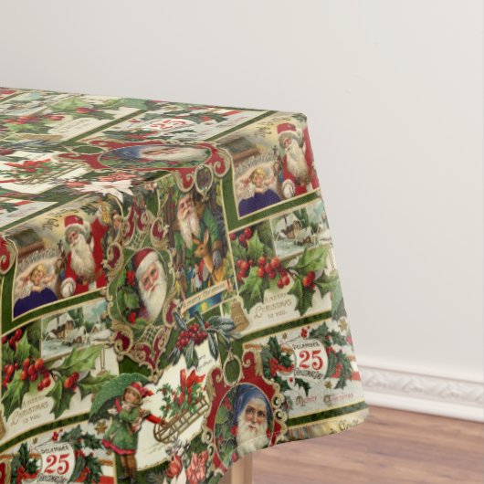 Festival Vintage Christmas Ephemera Collage Green Tischdecke (Beispiel)