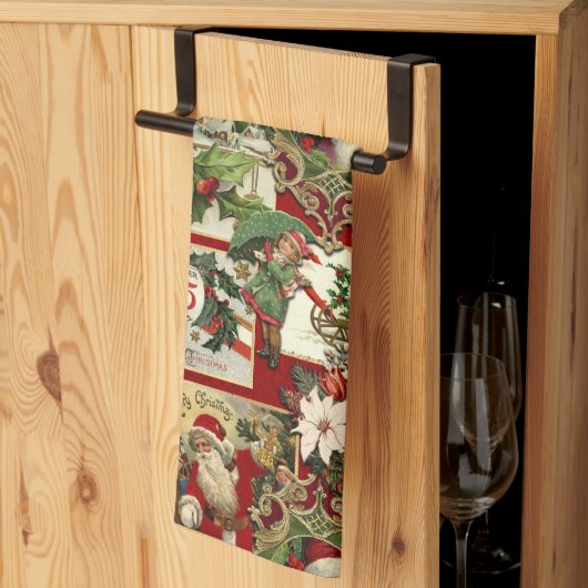 Festival Vintage Christmas Ephemera Collage-Red Geschirrtuch (Drittel gefaltet)