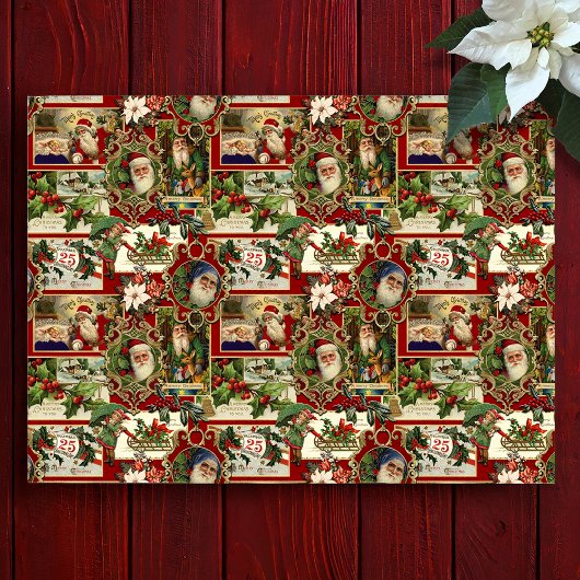 Festival Vintage Christmas Ephemera Collage-Red Seidenpapier