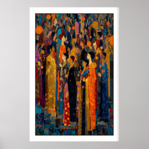 Festival-Wandkunst Indische Menschenmenge (Orange  Poster