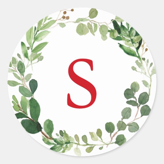 Festival Winter Greenery Monogram Holiday Botanica Runder Aufkleber (Vorderseite)