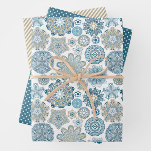Festivalflora Mandala Schneeflocken Muster Geschenkpapier Set