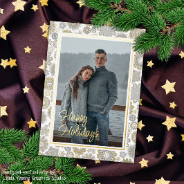 Festivalflora Mandala Schneeflocken Muster Gold Folien Feiertagskarte