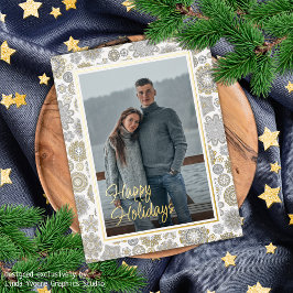 Festivalflora Mandala Schneeflocken Muster Gold Folien Feiertagspostkarte