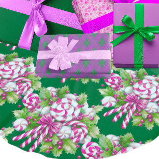 Festivalrosa Weiße grüne Candy Cane Weihnachten Polyester Weihnachtsbaumdecke