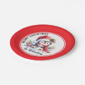 Festivalrot und Niedlicher Pinguin Frohe Weihnacht Pappteller (Schrägansicht)