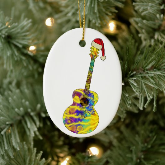 Festivals Akustische Gitarre Funny Funky Psychedel Keramik Ornament (Baum)