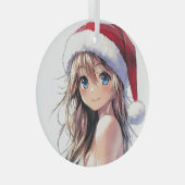 Festivals Anime Girl-Weihnachtsmannmütze mit hellb Ornament Aus Glas (Vorderseite Rechts)