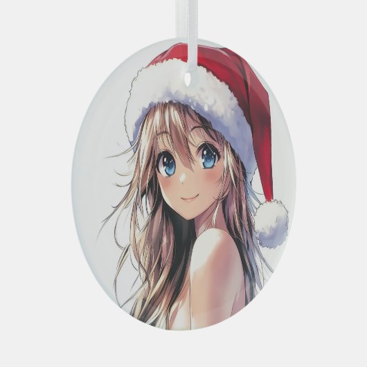 Festivals Anime Girl-Weihnachtsmannmütze mit hellb Ornament Aus Glas (Vorderseite Rechts)
