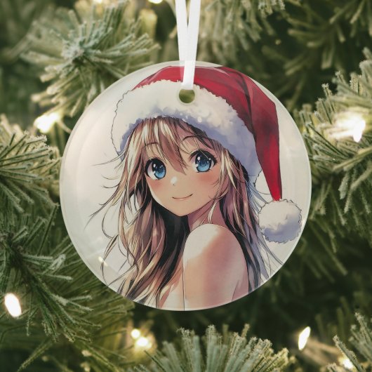 Festivals Anime Girl-Weihnachtsmannmütze mit hellb Ornament Aus Glas (InSitu)