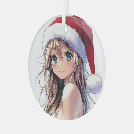 Festivals Anime Girl-Weihnachtsmannmütze mit hellb Ornament Aus Glas (Vorderseite links)