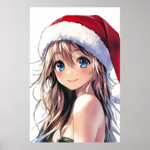 Festivals Anime Girl-Weihnachtsmannmütze mit hellb Poster