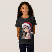 Festivals Anime Girl-Weihnachtsmannmütze mit hellb T-Shirt (Vorne ganz)