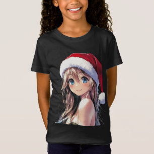Festivals Anime Girl-Weihnachtsmannmütze mit hellb T-Shirt