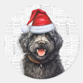 Festivals Barbet Dog und Woof Word Art Weihnachten Runder Aufkleber (Vorderseite)