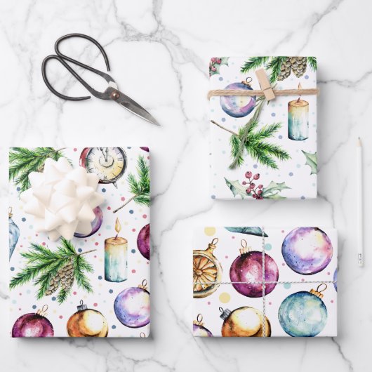 Festivals Bauble Watercolor Weihnachten Geschenkpapier Set (Vorderseite)