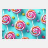 Festivals Blau und Rosa Lollipops Candy Lane Geschenkpapier Set (Vorderseite 3)