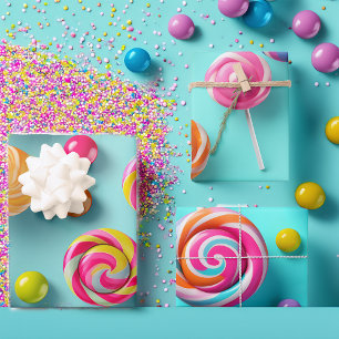 Festivals Blau und Rosa Lollipops Candy Lane Geschenkpapier Set
