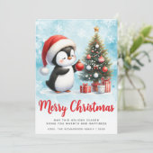 Festivals Blau und Roter Pinguin Frohe Weihnachten (Stehend Vorderseite)
