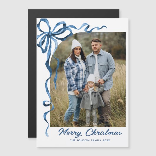 Festivals Blue Christmas Bow Foto Magnetic Card Magnetkarte (Vorne/Hinten)