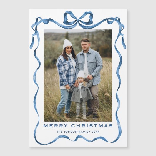 Festivals Blue Christmas Bow Foto Magnetic Card Magnetkarte (Vorderseite)