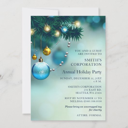 Festivals Blue Christmas Corporate Holiday Party Einladung (Vorderseite)