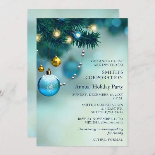 Festivals Blue Christmas Corporate Holiday Party Einladung (Vorne/Hinten)