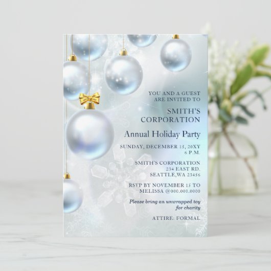 Festivals Blue Christmas Corporate Holiday Party i Einladung (Stehend Vorderseite)