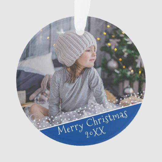 Festivals Blue Christmas Holiday Keepake Foto Ornament (Vorderseite)