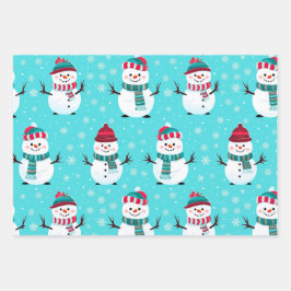 Festivals Blue Winter Wonderland Snowmen Weihnacht Geschenkpapier Set