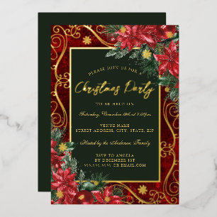 Festivals Blume Gold Frame Weihnachten Party Folieneinladung